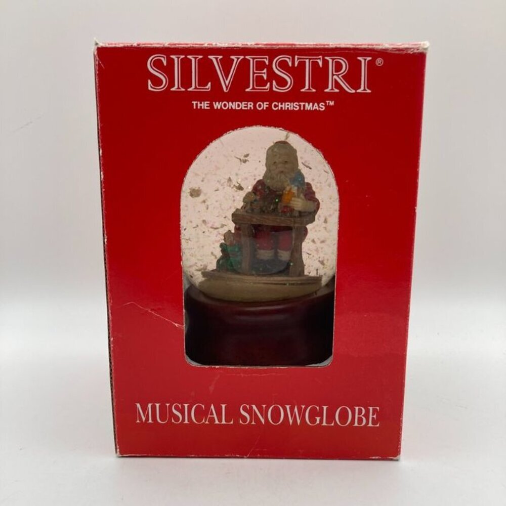 Vintage Silvestri Santa At Workbench Musical Snow Globe 1991